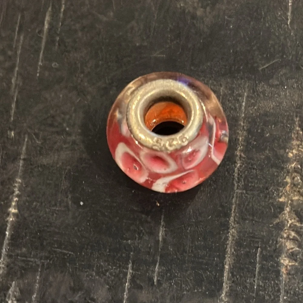 RED .925 STERLING SILVER AUTHENTIC RETRO GLASS EUROPEAN CHARM BEAD